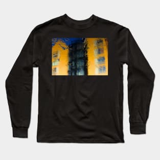 The reflection of colourful buildings on a frozen water surface Long Sleeve T-Shirt